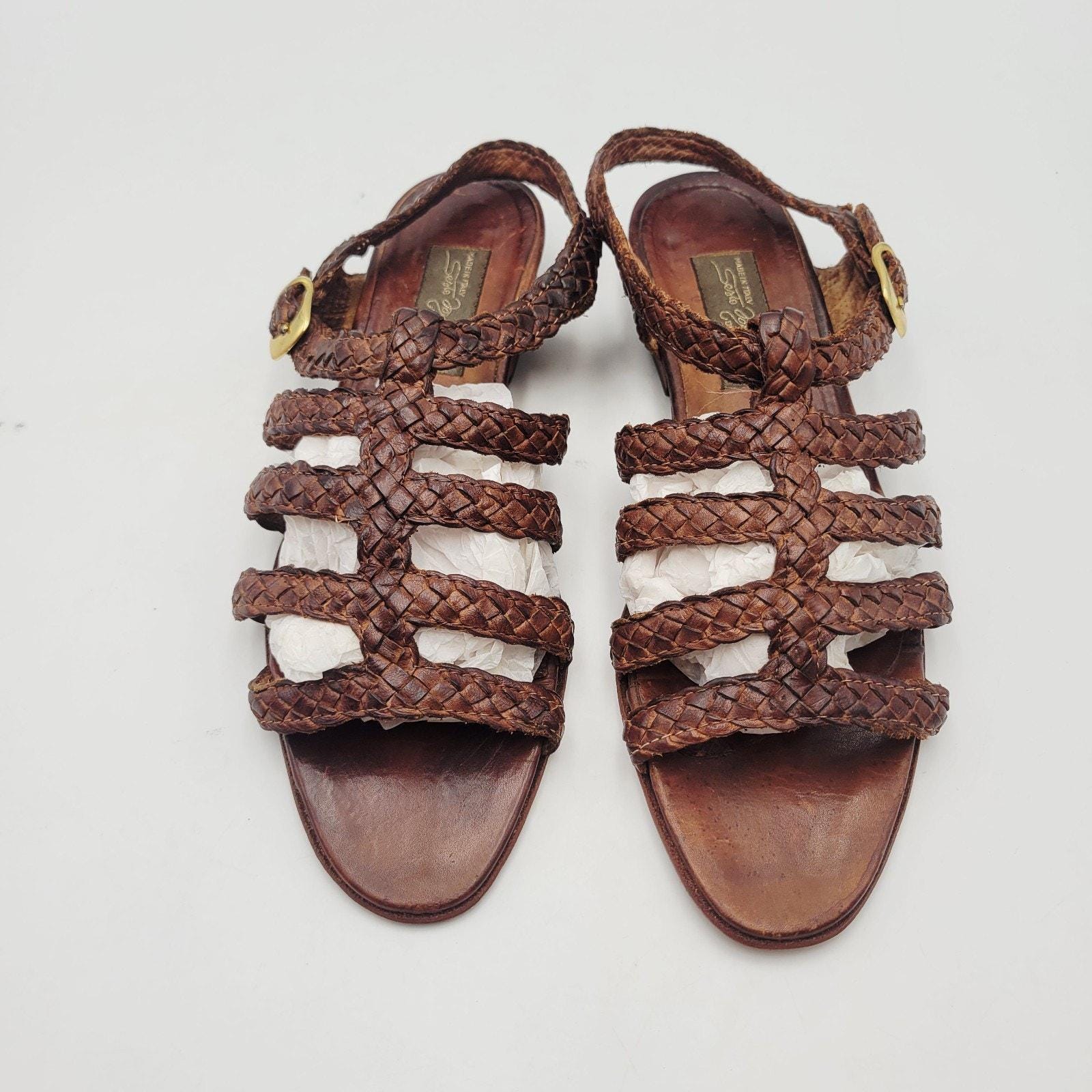 Men’s brown woven leather sandals by E.T. Wright; size 7.5D. Ships Free Woven Leather Sandal 7.5 - Etsy main image 3