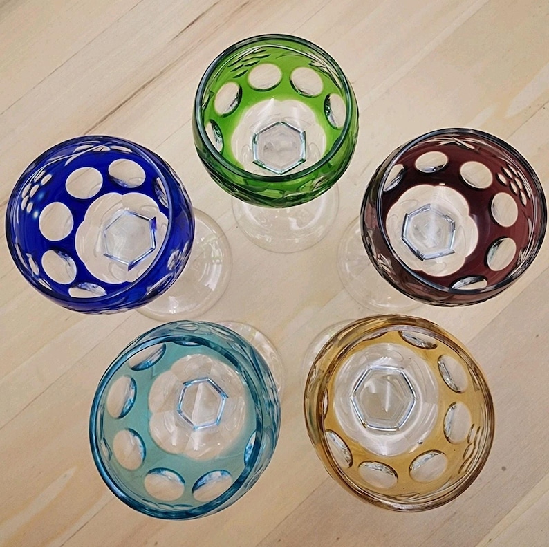 Juego de copas de cristal checo estilo bohemio vintage para licor: Copas de licor Rainbow Grapevine imagen 3