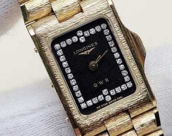 Vintage Longines QWR Diamond Tank Watch MZ 5704 Gold Bark Finish - Swiss Quartz