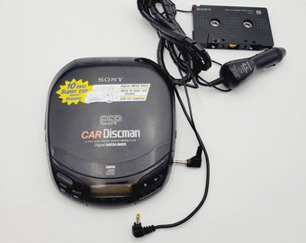 Vtg Sony ESP Car Discman CD Player D-848K Black 1990s W/Adapter Cassette