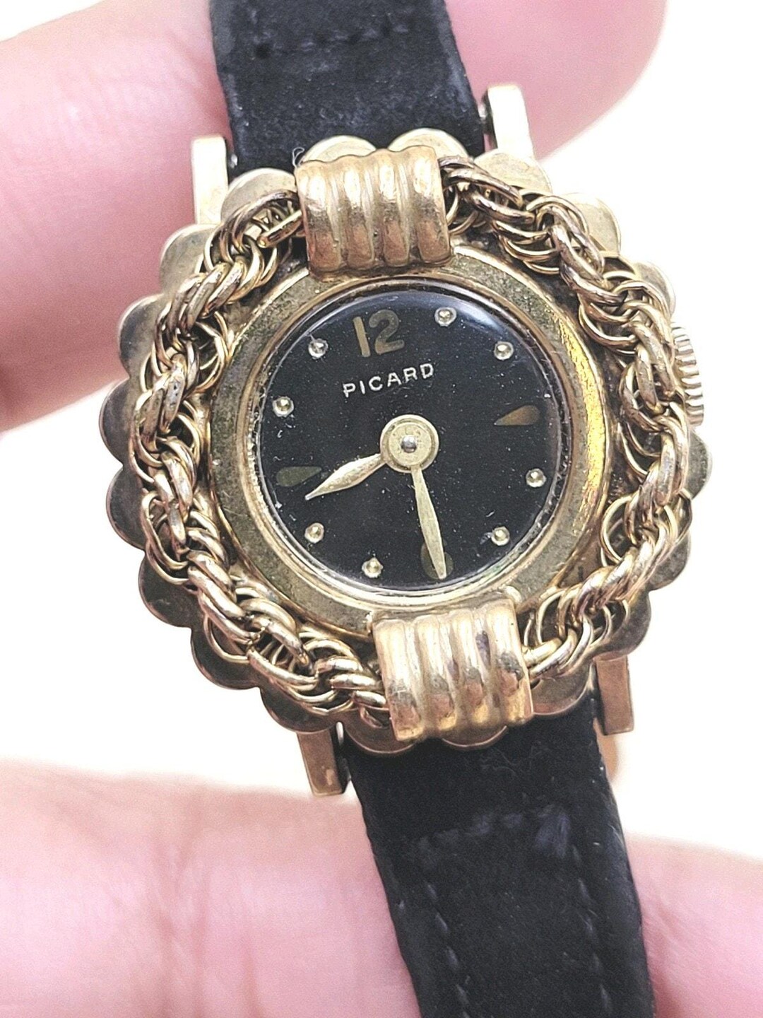Vintage Picard Women's Cocktail Watch Gold Tone Rope Bezel