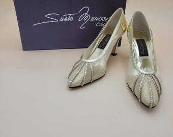 SESTO MEUCCI Vtg Gold Silver Embellished Strappy Heels Size 6.5 M Vtg