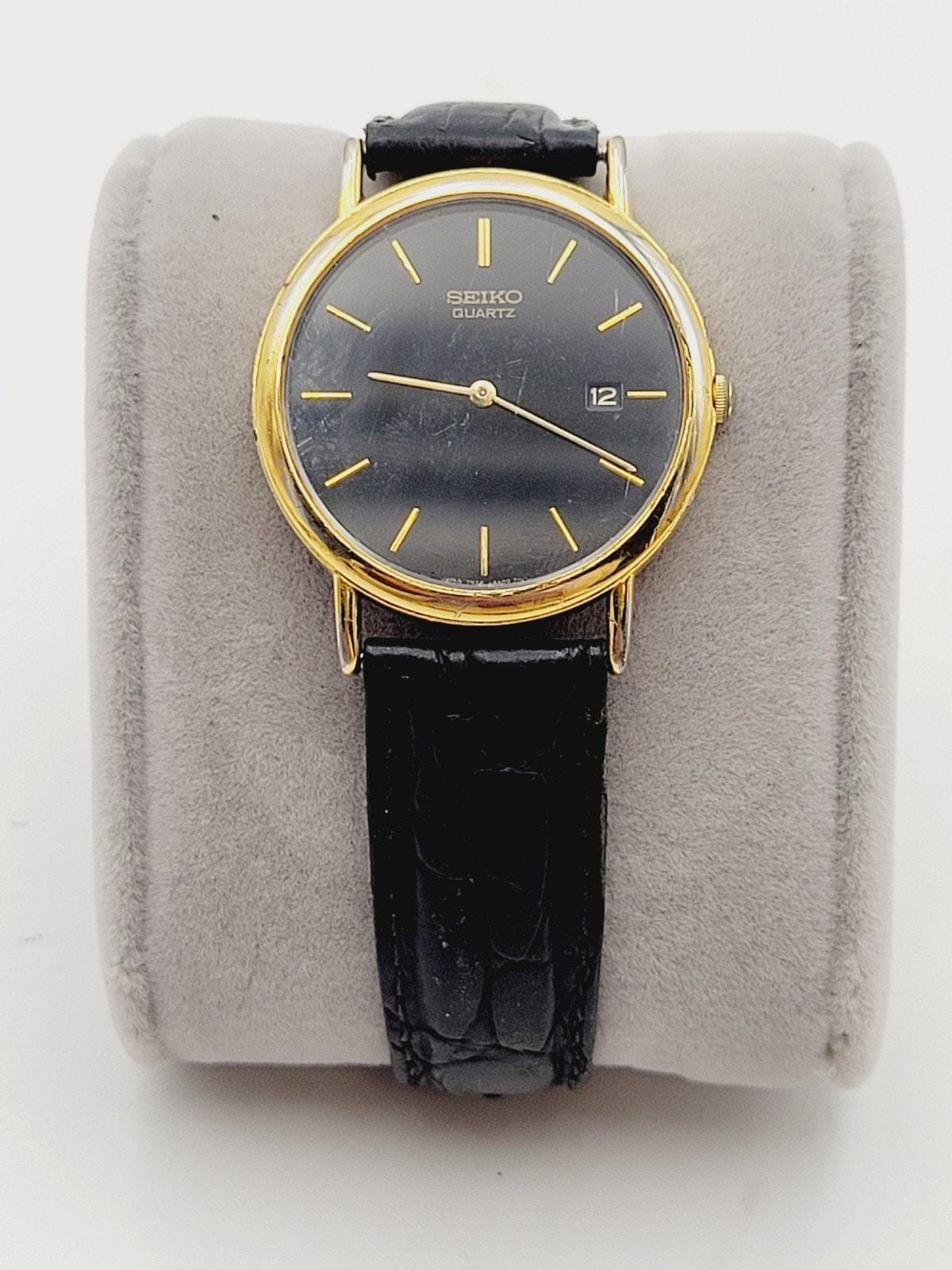 Seiko Quartz Men's Watch 7N29-8A00 Japan RARE Gold & Black