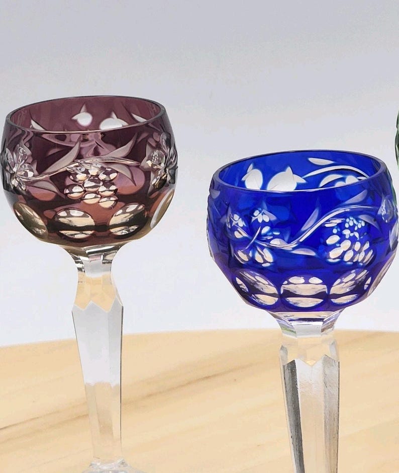 Juego de copas de cristal checo estilo bohemio vintage para licor: Copas de licor Rainbow Grapevine imagen 10