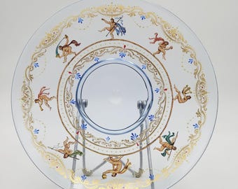 Antik venetiansk Murano Salviati-stil emaljerad förgylld kerub Putti-glasplatta
