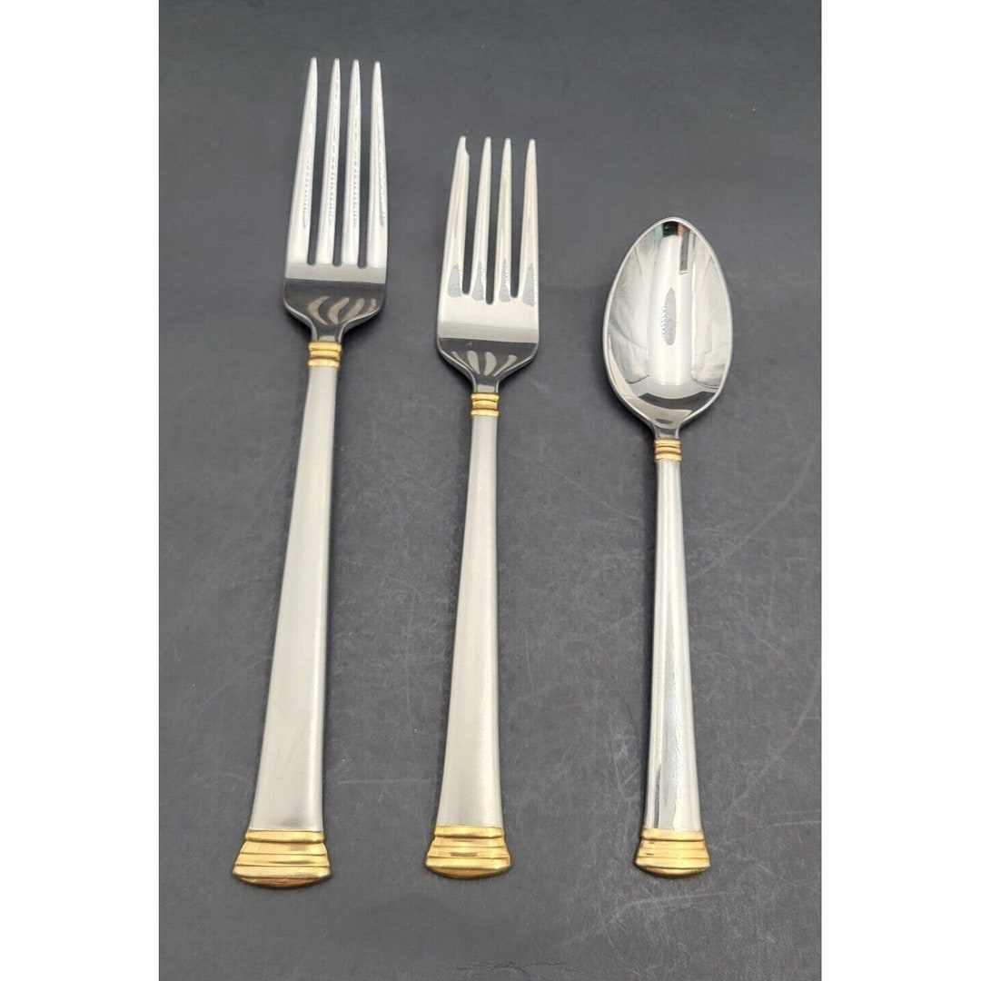 Lenox Eternal Gold 18/8 Stainless Flatware 3 Pcs Fork & Spoon Etsy
