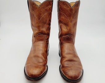 Vtg Justin 3408 Brown Bay Apache Classic Roper Western Cowboy Boots Size 7 D