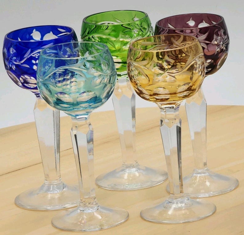 Juego de copas de cristal checo estilo bohemio vintage para licor: Copas de licor Rainbow Grapevine imagen 2