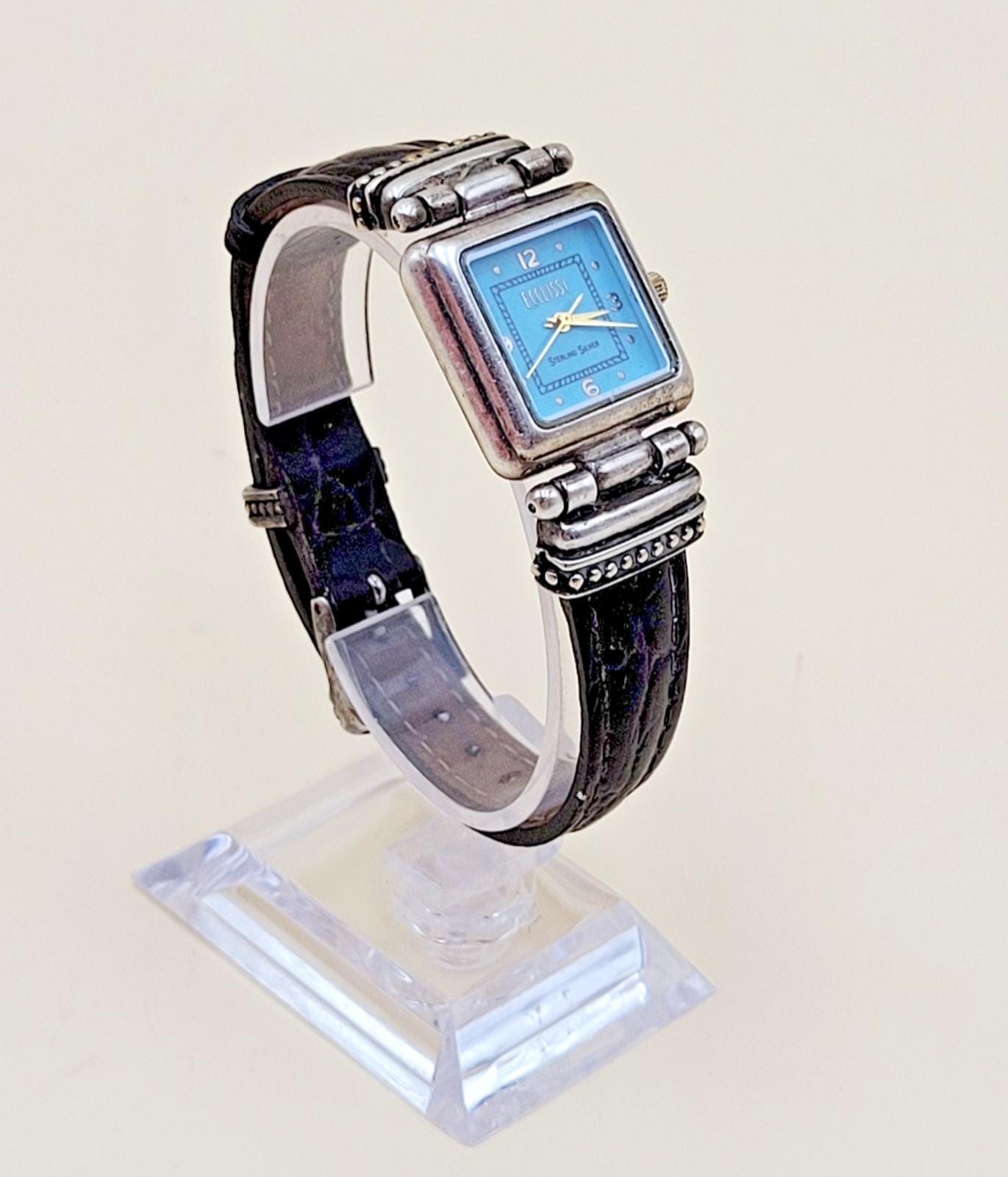STERLING SILVER Ecclissi 22490 Case Turquoise Dial Square Dress Watch Vtg Ecclissi Turquoise Women main image 4