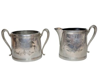 Vintage FB Rogers Silver Co 1883 Creamer & Sugar Taunton Mass. Quadruple 1900's