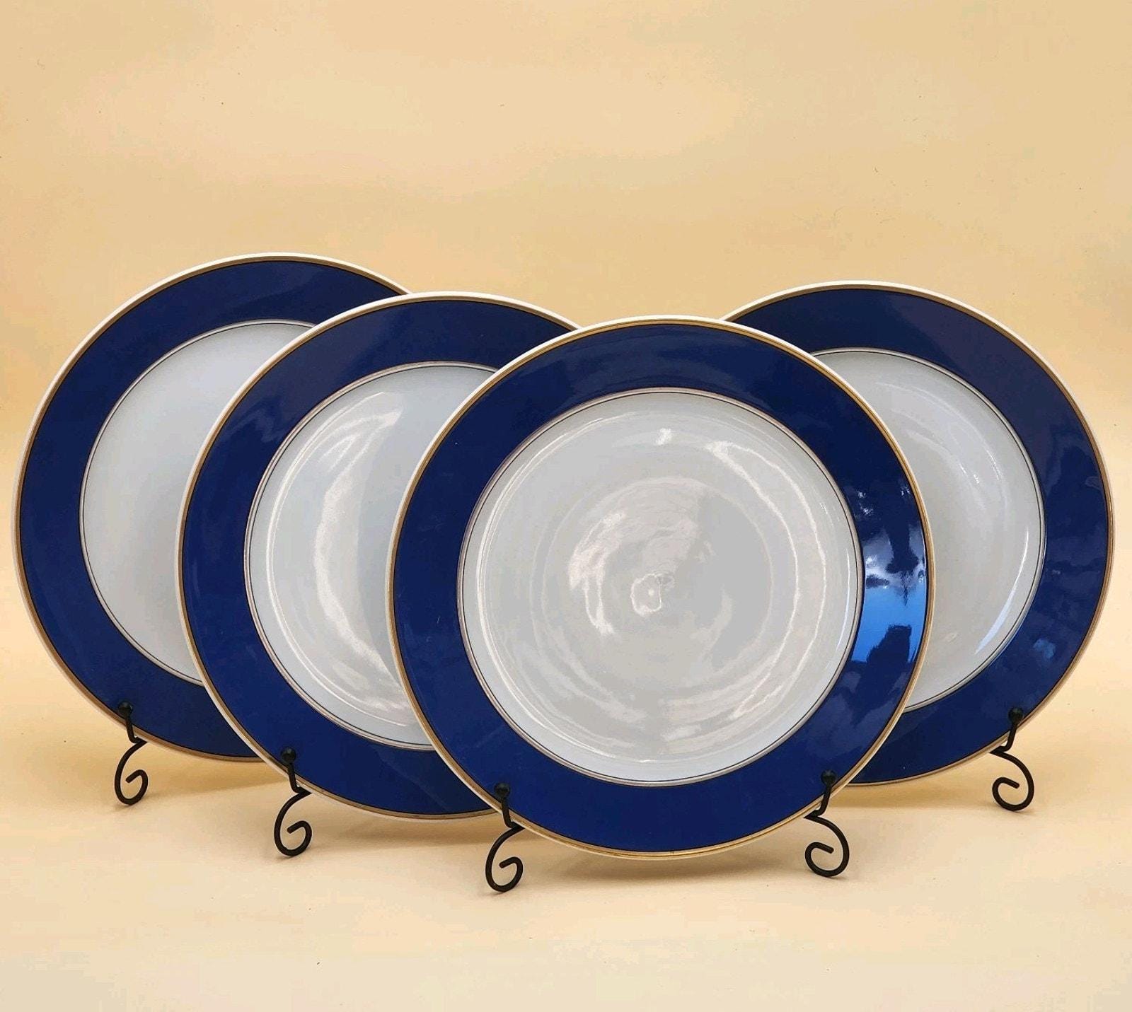 4 Fitz and Floyd Renaissance Cobalt Blue Dinner Plates 10.5
