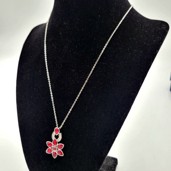 Flower Necklace Made with Swarovski(R) Crystals in Sterling Silver Siam Red Flower Necklace Made with Swarovski(R) Crystals in Sterling Silver Siam Red