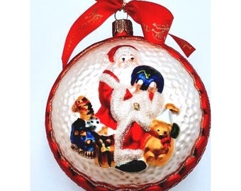 Waterford Holiday Heirlooms FTD Geblasenes Glas Santa Halten Welt Ornament VINTAGE