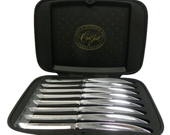 VTG Carvel Hall Cuchillos para carne Juego de acero inoxidable de 6 Caja original hecha en EE.UU.