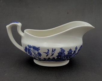 Vaisselle anglaise vintage Churchill Blue Willow, vaisselle fine, saucière, fabriquée en Angleterre