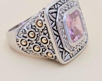Vintage sterlingsilverring med rosa ametist och kuddslipad Bali-cocktail, storlek 7,5