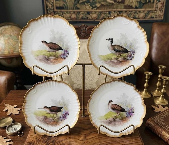 French Limoges Game Birds 4 Plate Set by Lewis Strauss & Sons