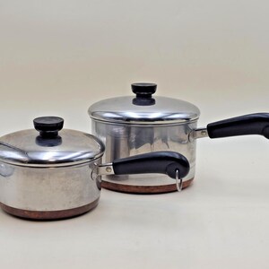 Revere Ware 1801 Saucepan Set 1.5 & 3 Quart Copper Bottom Stainless Clinton USA
