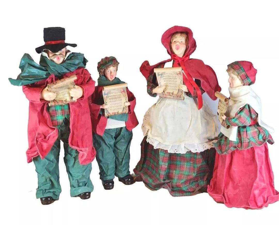 Scène De Noël Brodée Crewel - Jouet Ancien Encadré - Chanteurs - Fait Main USA