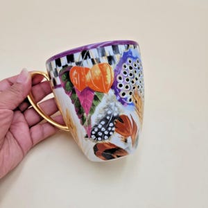 MacKenzie-Childs Pheasant Run Morning Glory Mug Tumbler Courtly Check Gold RARE image 11