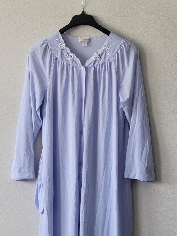 ShadowLine Long Sleeve Button Down Robe Blue Sz M… - image 4