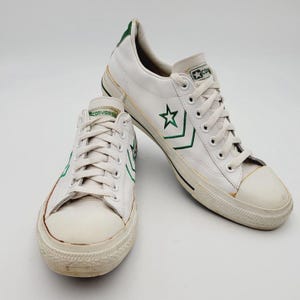 Converse Pro All Star Leather Sneakers White Green Rare Size 9.5 Vtg 70s
