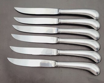 Vtg Set de 6 Leonard Silver Old Rockport Pistol Steak Knife Inoxidable