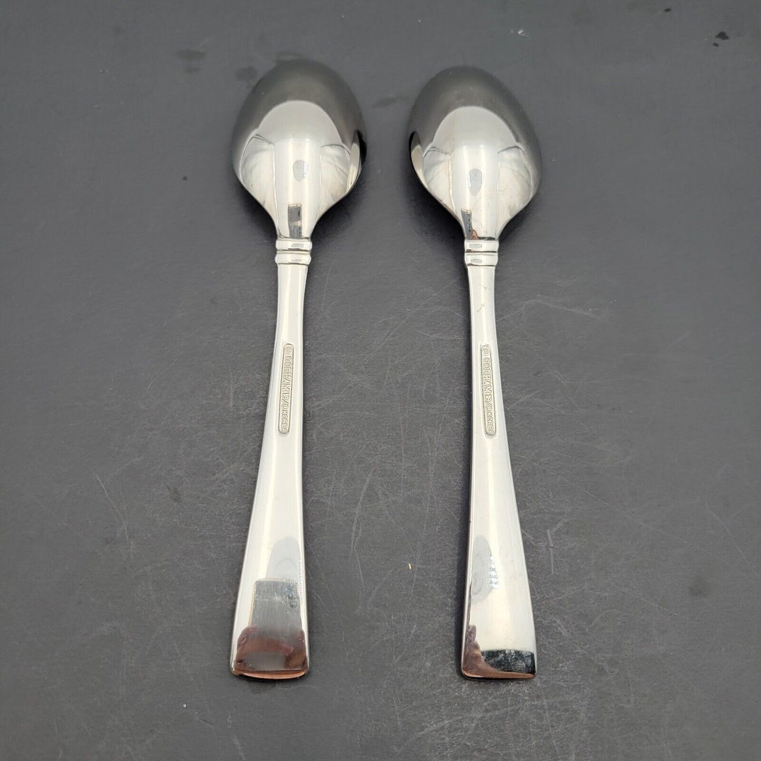 Gorham COLUMN FROSTED Stainless 2 Oval Soup Spoons 18/8 Korea Flatware ...