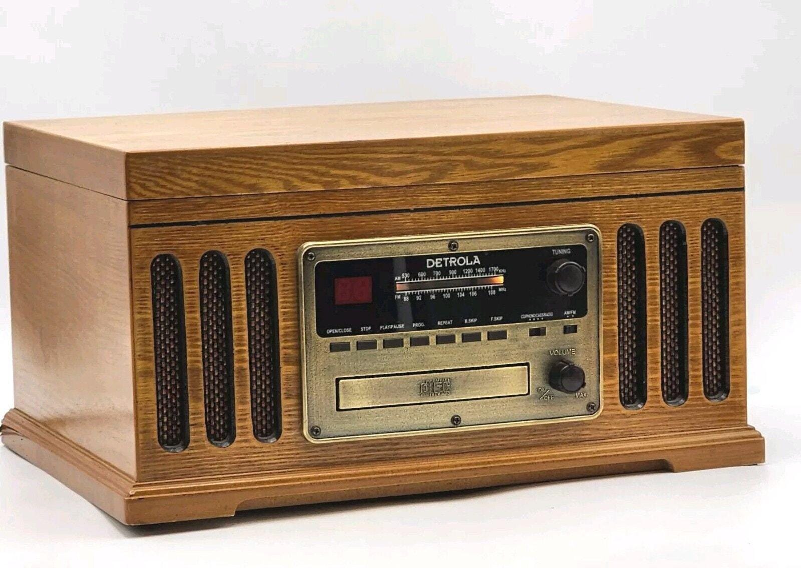 Oak Detrola KM837 Replica Record Player CD Cassette Am/fm