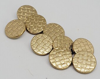 Brooks Brothers 9 Buttons Vintage Gold Tone  Brass Shank Metal Basket weave Button