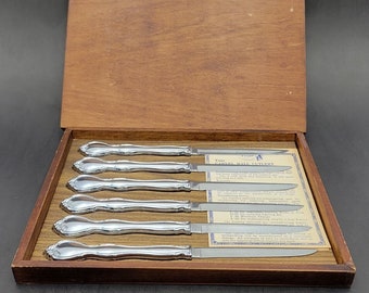 Set 6 Carvel Hall Knife Vintage 1950s USA Stainless Steak Knives W/Wood Case