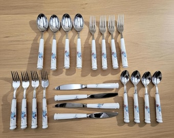 Set 20 Noritake BLEUFLEUR Rostfritt Stål Japan Service För 4 Utgångna Vintage