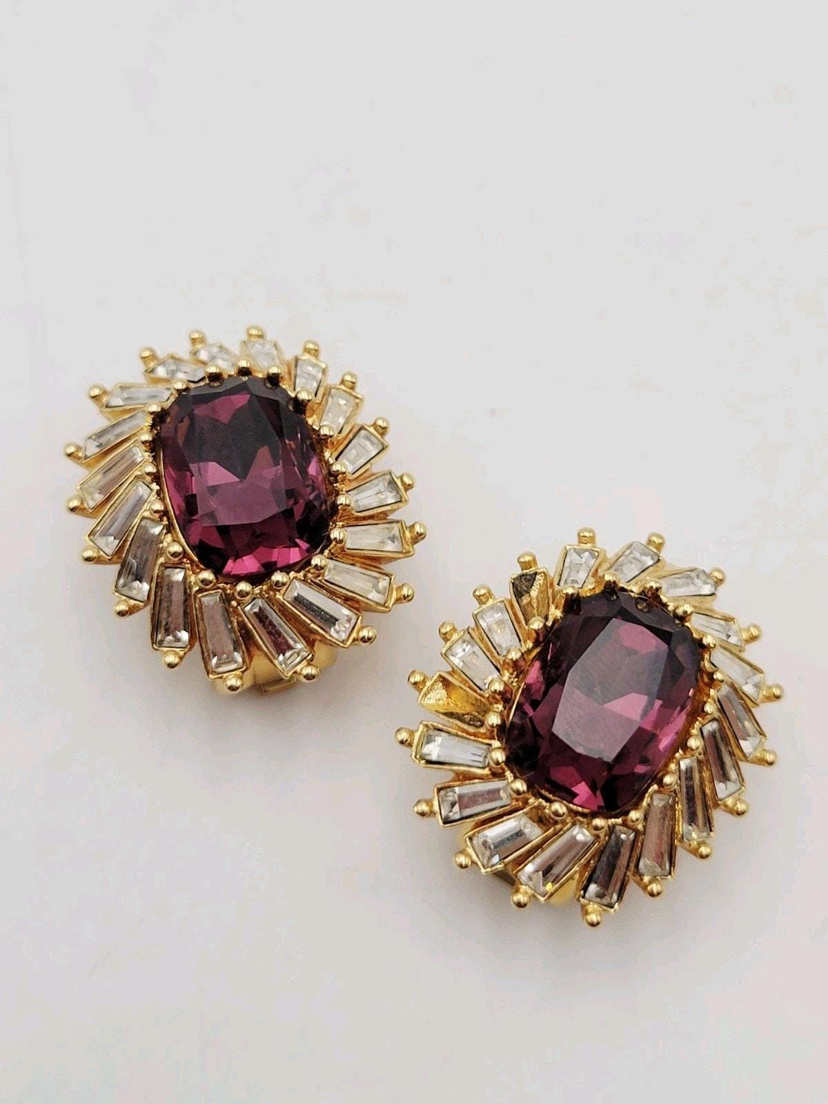 Christian Dior Authentic Amethyst Purple Gold Clip Earrings Missing…