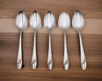 5 Pcs Oneida Community Queen Bess II Spoon 8.25
