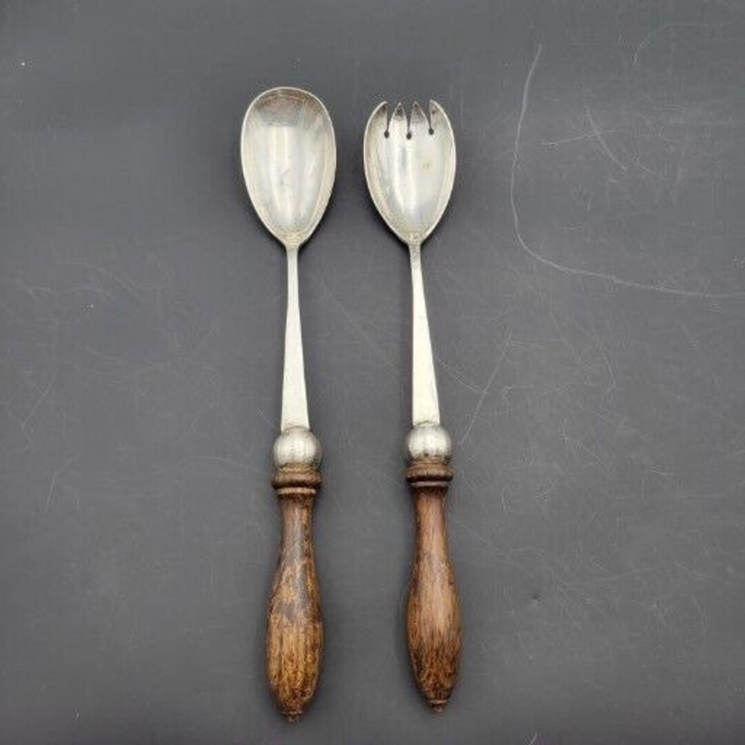 Set of 2 Vintage EPNS Salad Serving Spoon Wood Handles Mid Century Modern Etsy