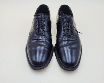 Vintage FootJoy Classics 73973 Men's 8 C Black Leather Wingtip Oxford Dress