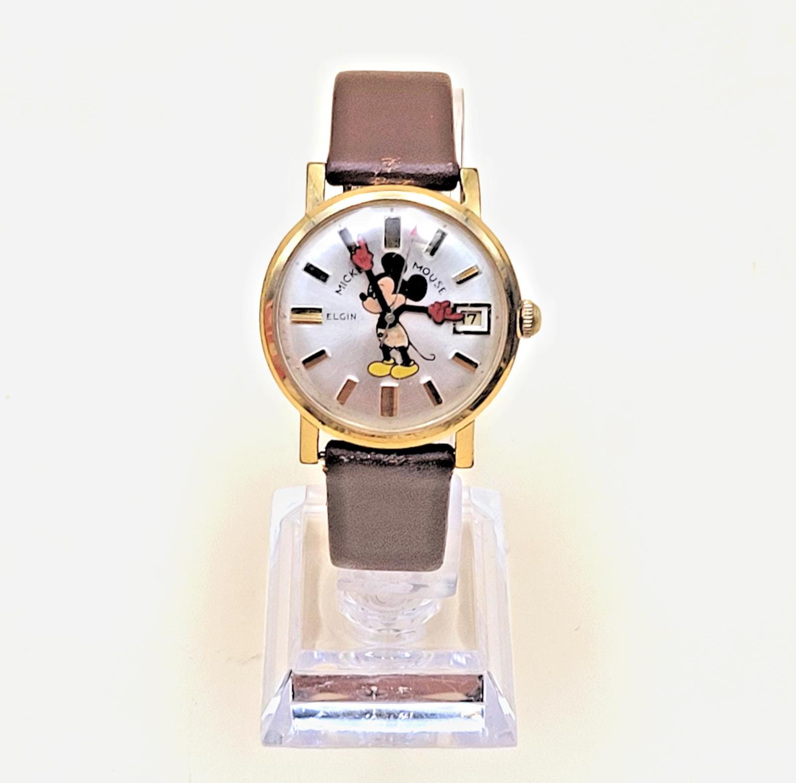 Vintage Mickey Mouse Watch US Time Manual Wind Chrome Bezel Brown Leather Strap Mechanical Mickey Mouse Watch - Etsy main image 4