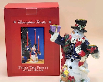 Christopher Radko Triple the Frosty ljusstake 10,5" sällsynt originalförpackning VTG