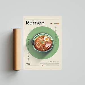 Ramen  Poster, Food Print, Japanese Food, Retro Poster, Housewarming Gift, Kitchen Decor, Mid Century Poster, Minimalist Print