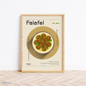 Falafel Poster, Food Print, Israel Food, Retro Poster, Housewarming Gift, Kitchen Decor, Mid Century Poster, Minimalist Print