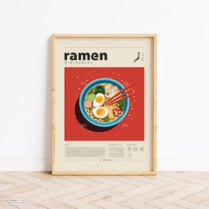 Ramen  Poster, Food Print, Japanese Food, Retro Poster, Housewarming Gift, Kitchen Decor, Mid Century Poster, Minimalist Print