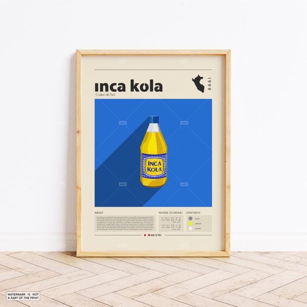 Inka Kola Poster, Cocktail Druck, Peru Poster, Retro Poster, Einweihungsparty Geschenk, Küchendekor, Mid Century Poster, minimalistischer Druck