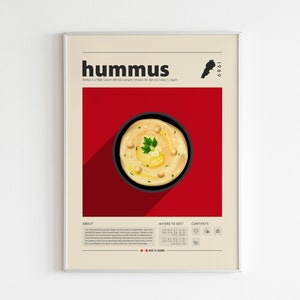 Hummus Poster,, Lebanon Food,Retro Poster, Housewarming Gift, Kitchen Decor, Mid Century Poster, Minimalist Print