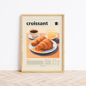 Croissant Poster, Food Poster, French food, Retro Poster, Housewarming Gift, Kitchen Decor, Mid Century Poster, Minimalist Print