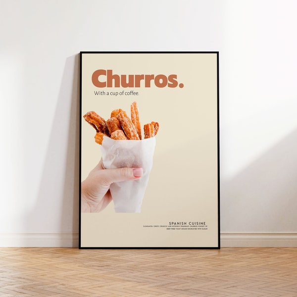 Churros Rice, Food Poster, Spaans eten, Retro Poster, Housewarming Gift, Keuken Decor, Mid Century Poster, Minimalistische Print, Keuken Print