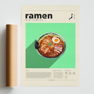 Ramen  Poster, Food Print, Japanese Food, Retro Poster, Housewarming Gift, Kitchen Decor, Mid Century Poster, Minimalist Print