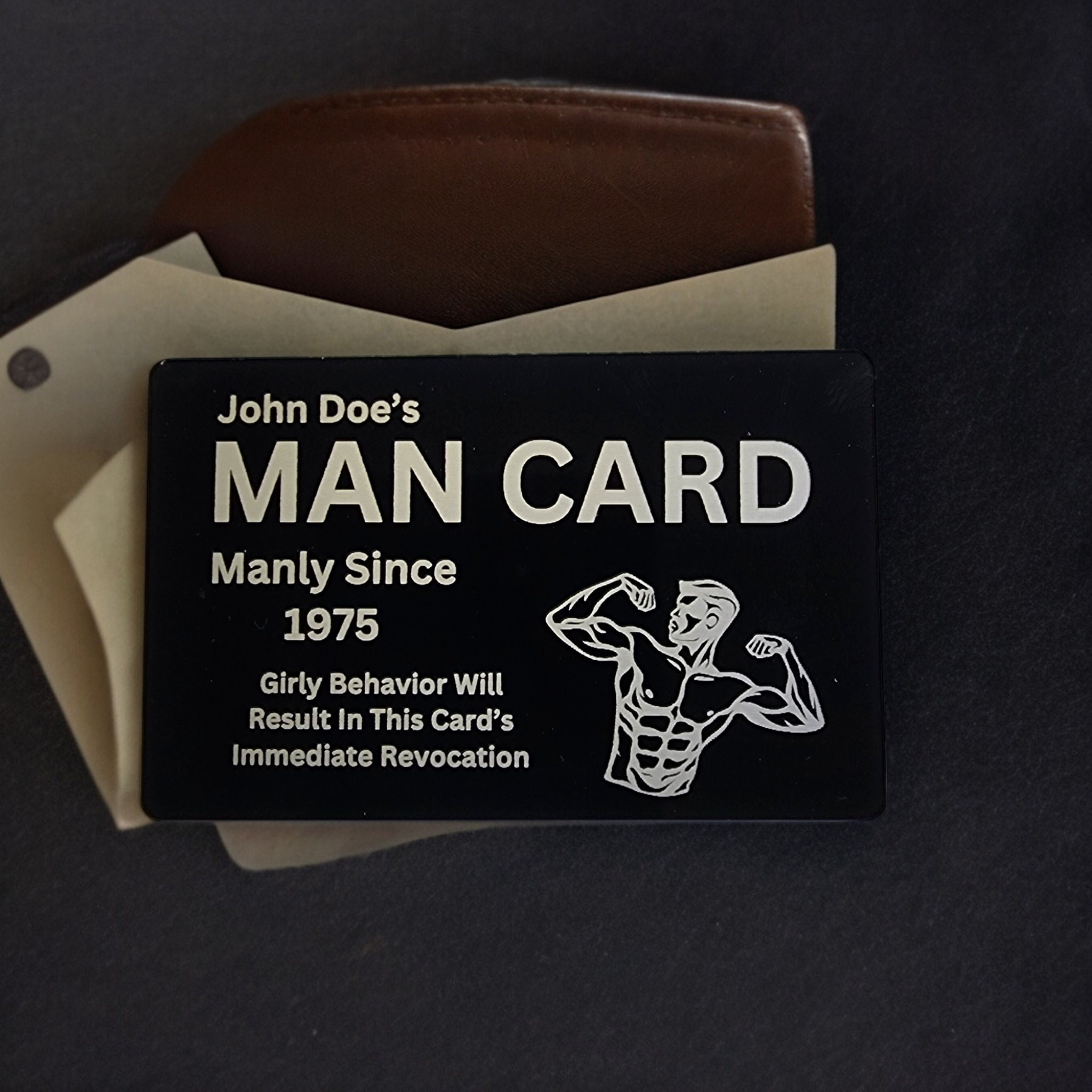 Man Card - Laser Engraved 2&quot;x 3&quot; Metal Wallet Card - Personalized man card for manly men!