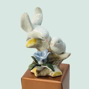 Love Birds Vintage Figurine Perched on Branch Blue Flower Doves