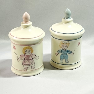 Vintage Child Ware Ceramic Apothecary Whimsical Canister Jars Signed G Wilcox 6&quot;