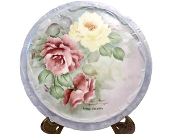 Hand-Painted Vintage Lilac Floral Trivet Signed Pansy Franklin Porcelain 8"